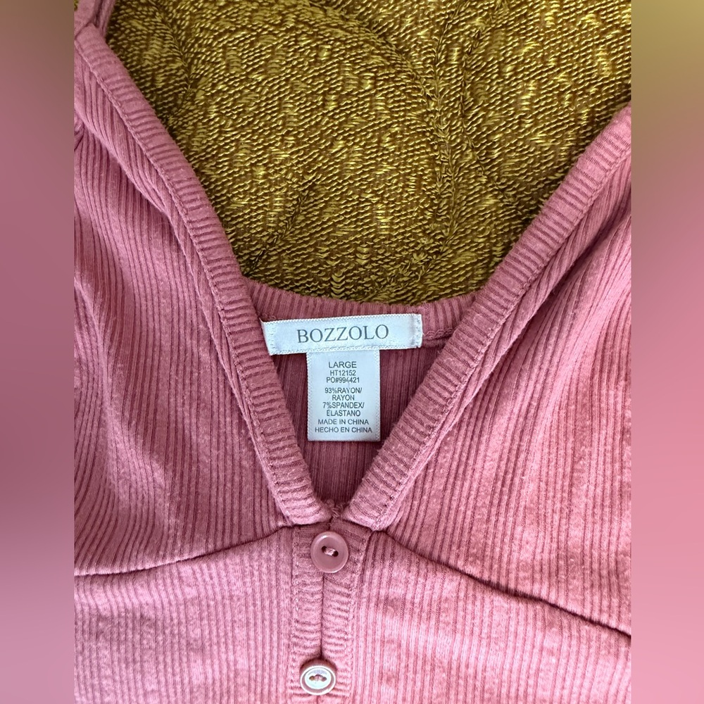 Bozzolo Pink Ribbed Button Front Crop Cami - Picture 2 of 3